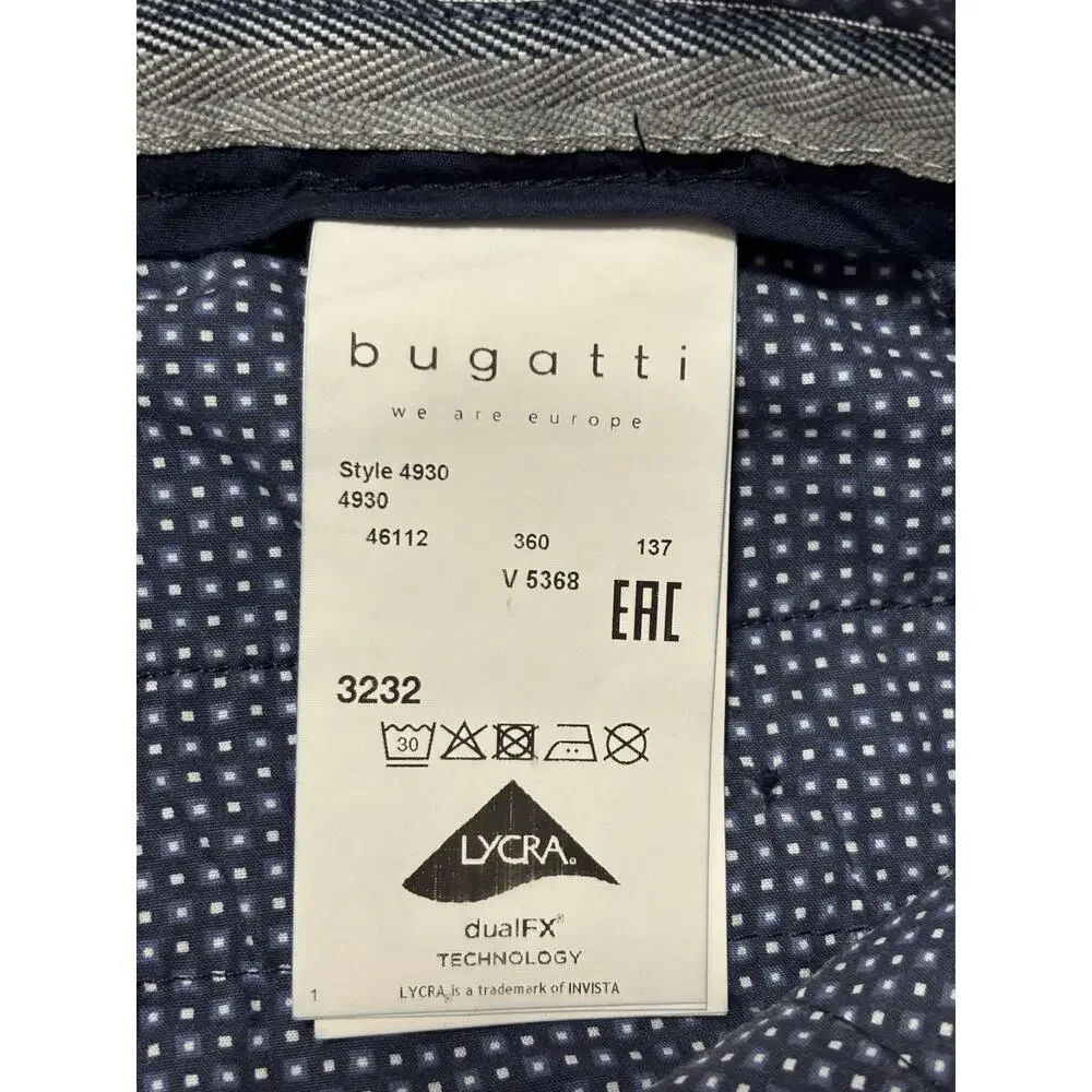 Bugatti Mens Modern Dress Pants 34X32 Blue Slim Fit Straight Leg Business Office
